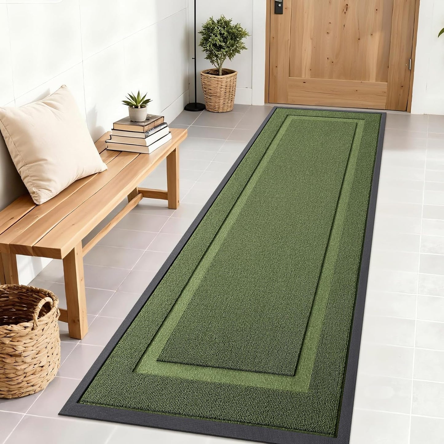 OLANLY Indoor Outdoor Front Door Mat - Waterproof All-Weather Doormat, Easy Clean, 71x23, Classic Green