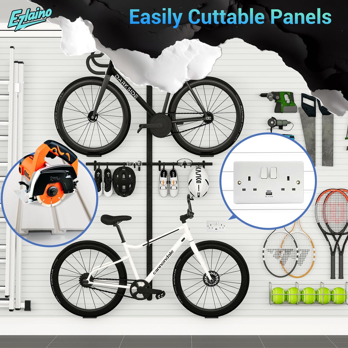 Ezlaino Slat Wall 4 FT x 8 FT, PVC Slat Wall Paneling, Upgraded & Thickened for Long-Lasting Durability, Easy to Install, Compatible with Most Hooks, Ideal for Garage Storage & Decoration, White