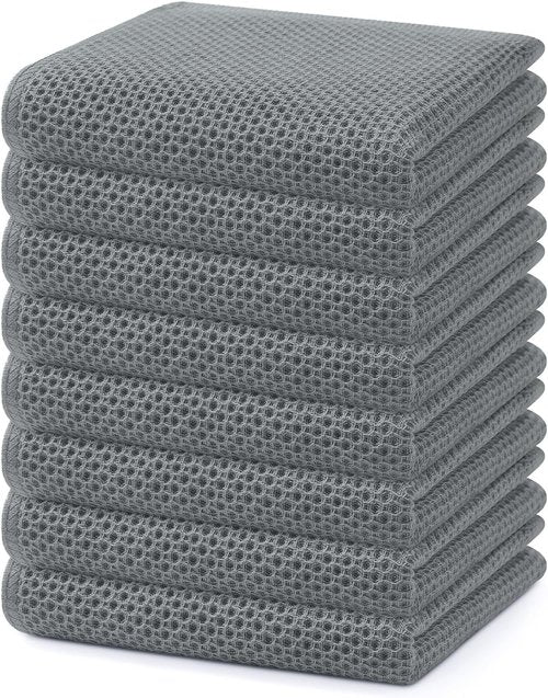 Homaxy Kitchen Dish Towels - 100% Cotton Waffle Weave, Ultra Soft & Absorbent, 13 x 28 Inches, 8-Pack | Grey