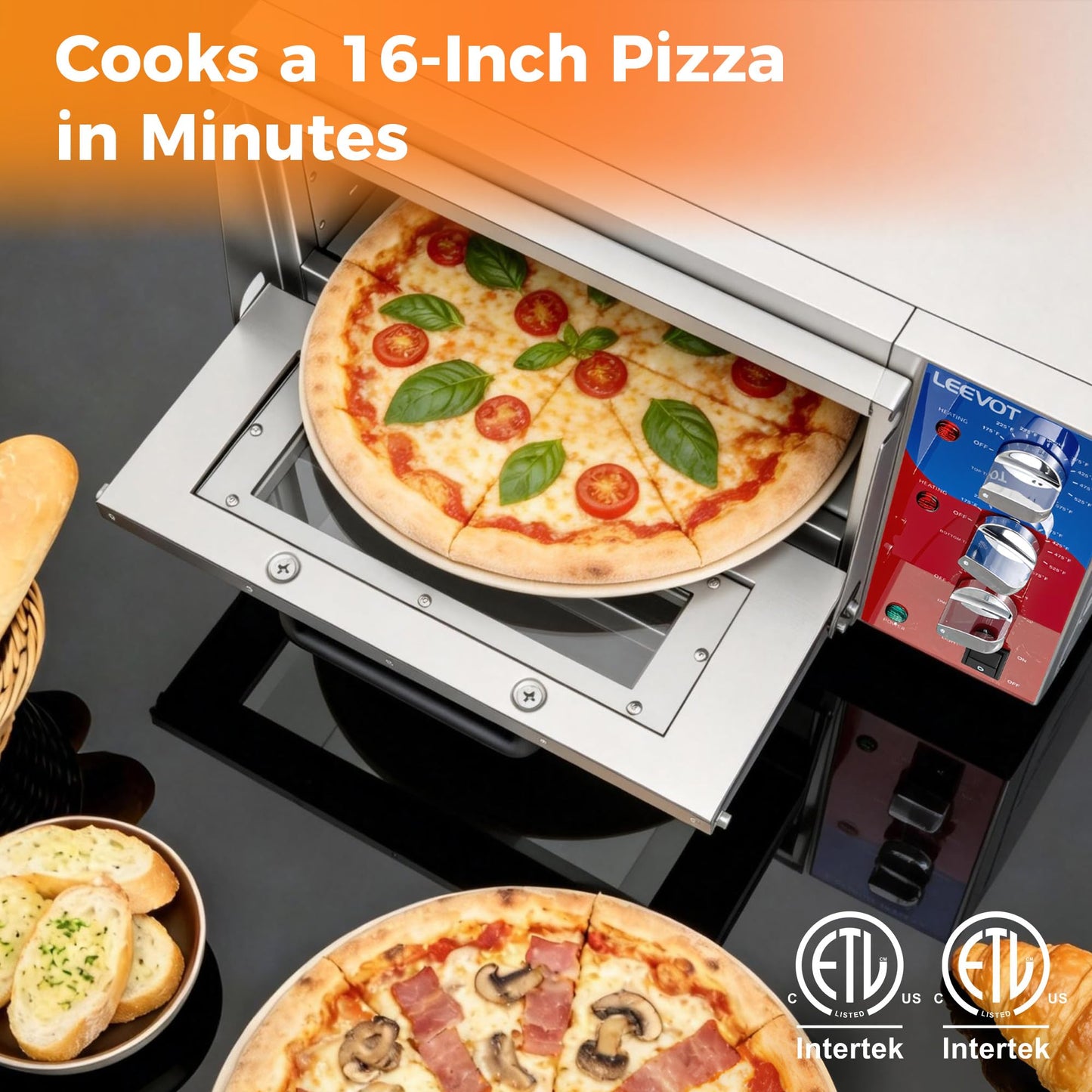 LEEVOT 16" Single-Deck Commercial Pizza Oven | 1800W Countertop Electric Pizza Maker with Timer & Ceramic Stone | ETL Certified 120V for Restaurant, Food Truck, Home Kitchen
