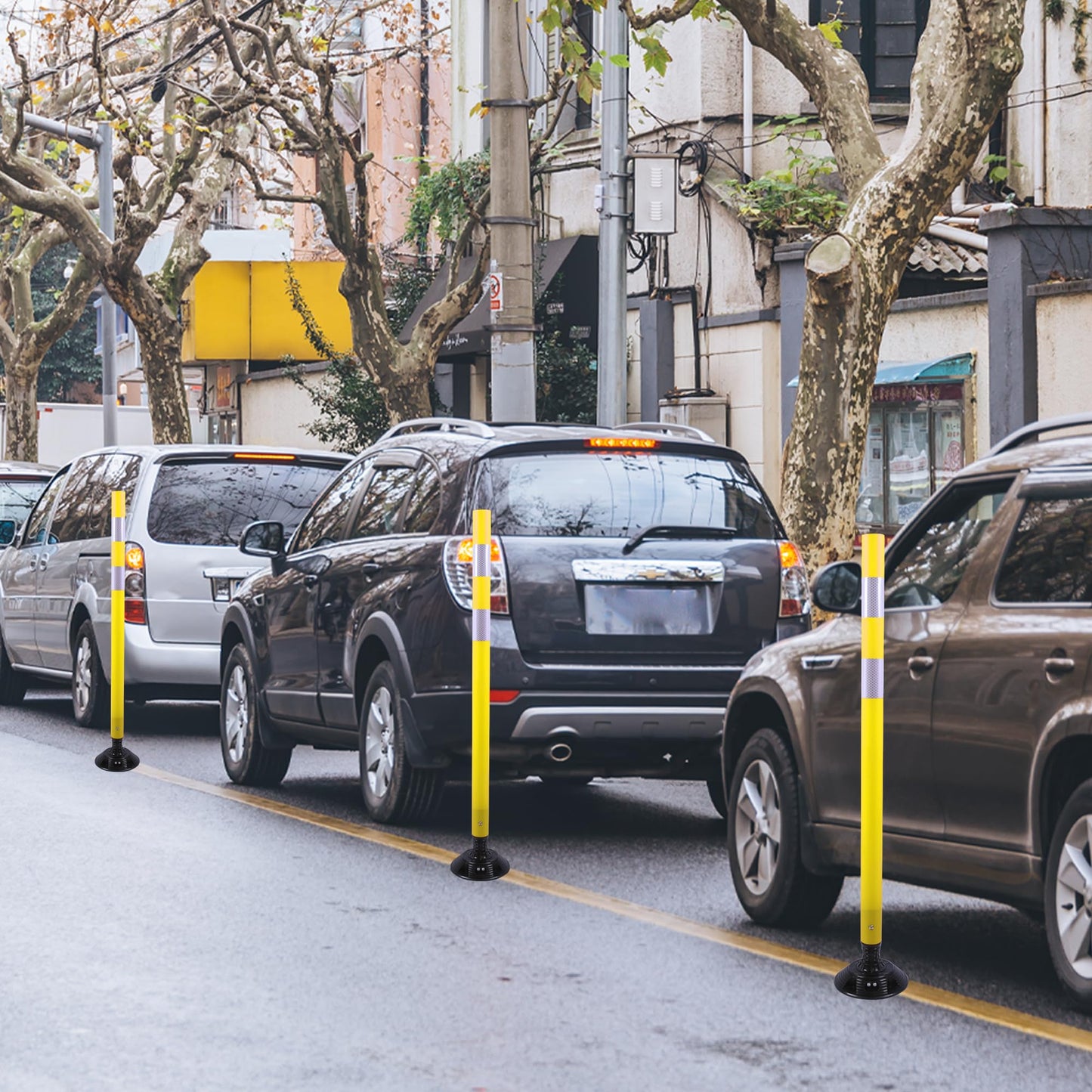 OrangeStar 8 Pack Delineator Post 48" Yellow Traffic Delineator Cones with Fixable Base for Road Safety, Parking Lots