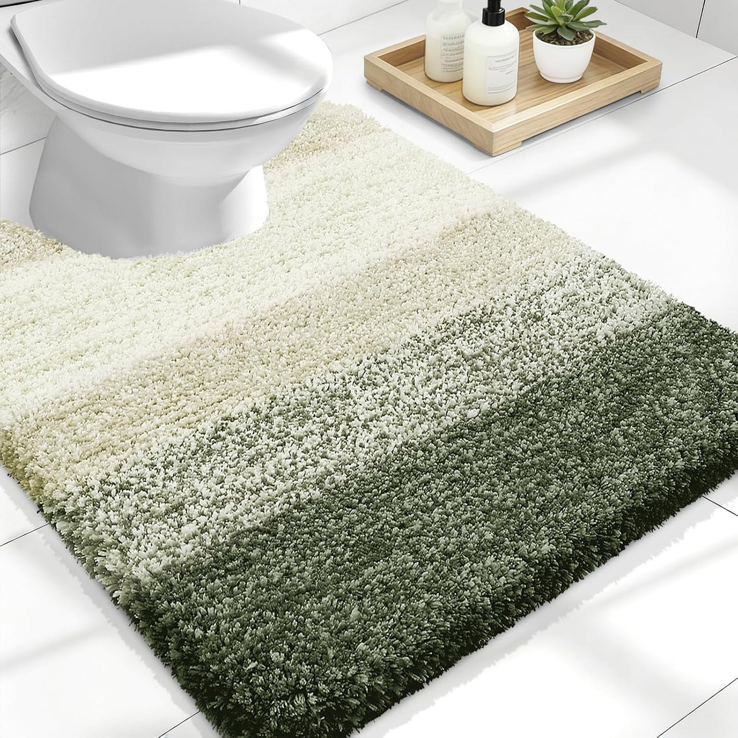 OLANLY Luxury U-Shaped Toilet Rugs - Extra Soft Microfiber Bath Mat, Non-Slip, 24x20, Dark Green