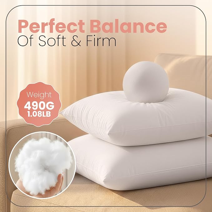 Utopia Bedding 17x17 Pillow Inserts, Set of 2, White – Indoor Decorative Throw Pillows for Bed, Sofa & Couch – Soft, Supportive & Fluffy Cushion Inserts