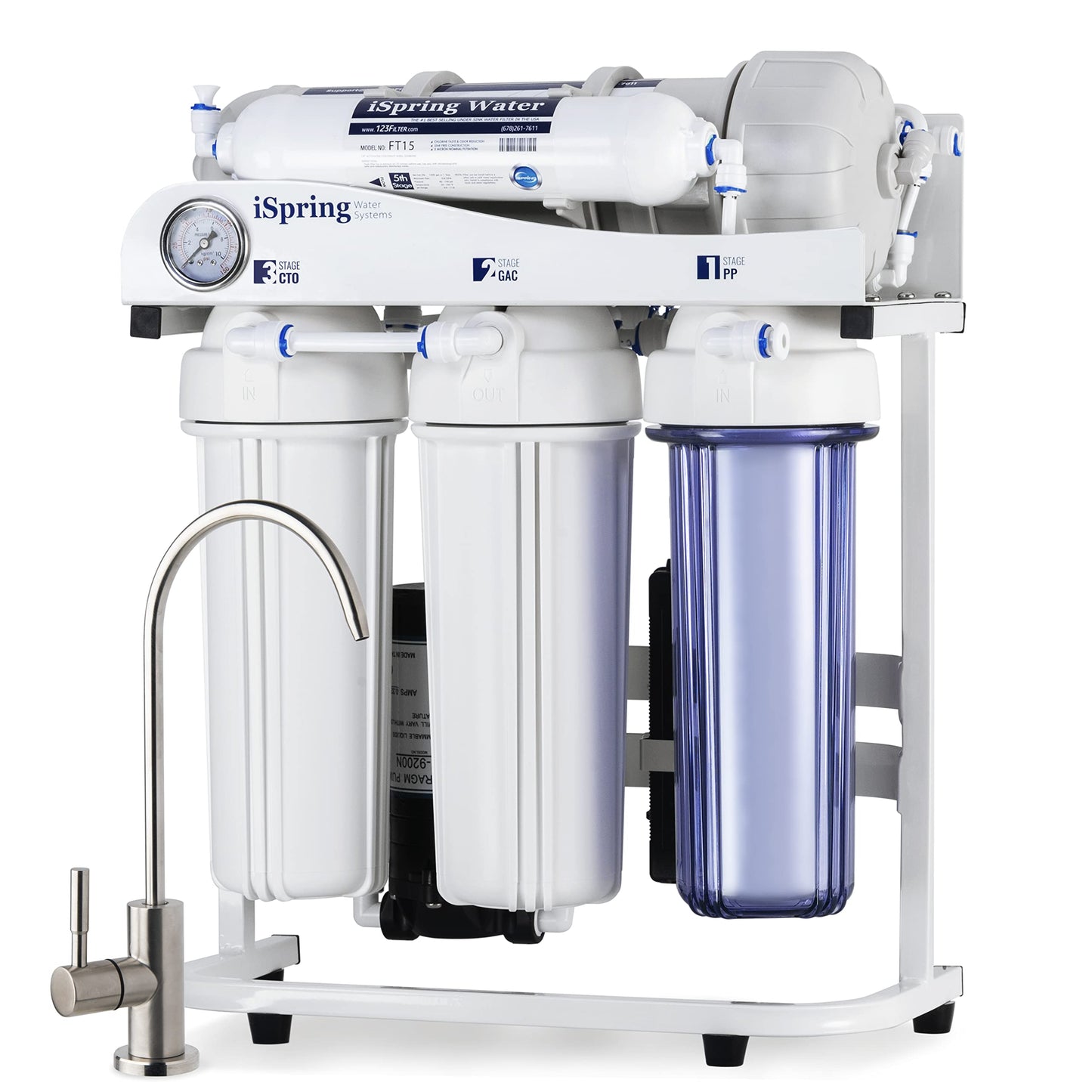 iSpring RCS5T Commercial Tankless Reverse Osmosis RO Water Filter System with 1.5:1 Pure to Drain Ratio, Pressure Gauge