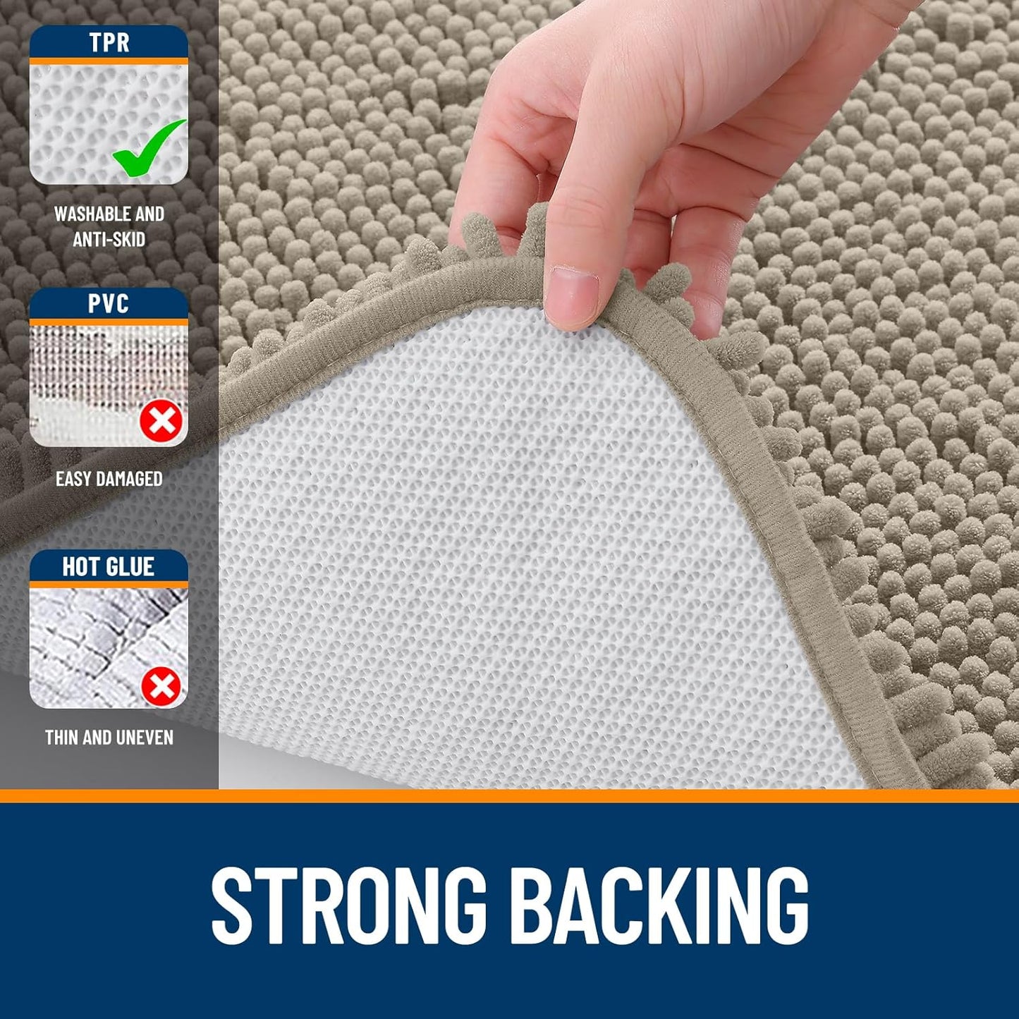 OLANLY Bathroom Runner Rugs - Soft Absorbent Chenille Bath Mats | Quick-Dry Rubber Backing, 47x20, Warm Taupe