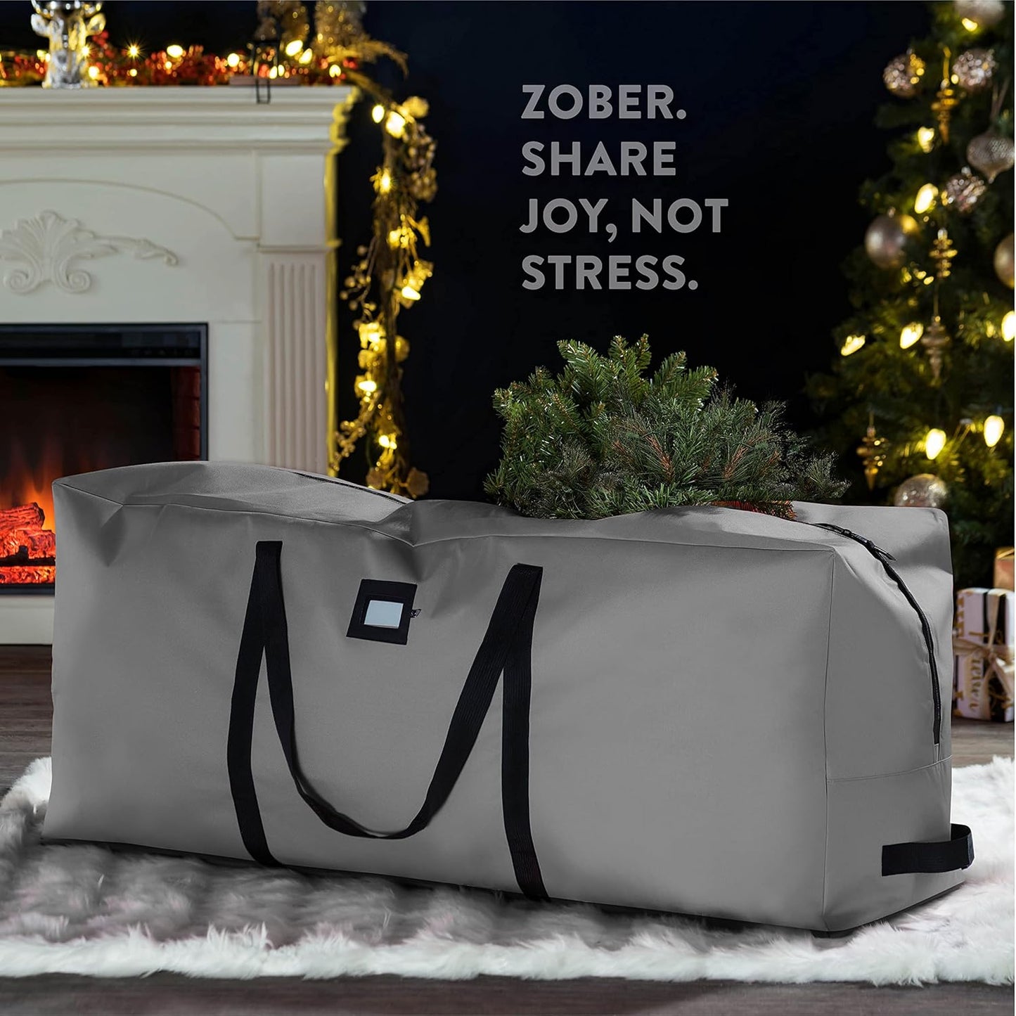 ZOBER Christmas Tree Storage Bag | 600D Oxford Fabric - Fits 9 Ft Trees | Waterproof & Tear-Proof - Gray