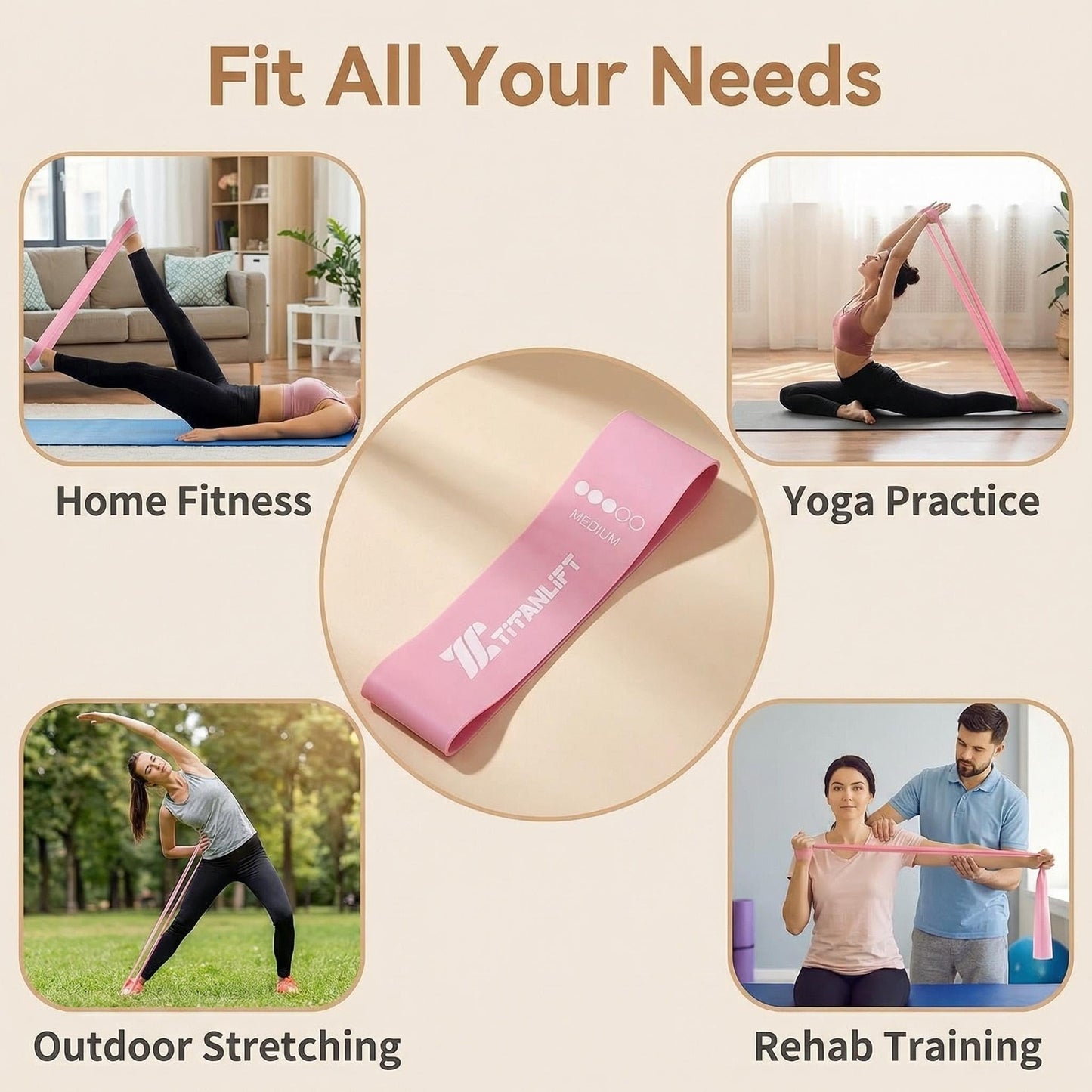 TITANLIFT 5pack Black Resistance Bands for Working Out,Elastic Loop Exercise Bands for Strength Training Stretching,Workout Bands for Legs, Glutes, Strength Training, Yoga, Home Gym