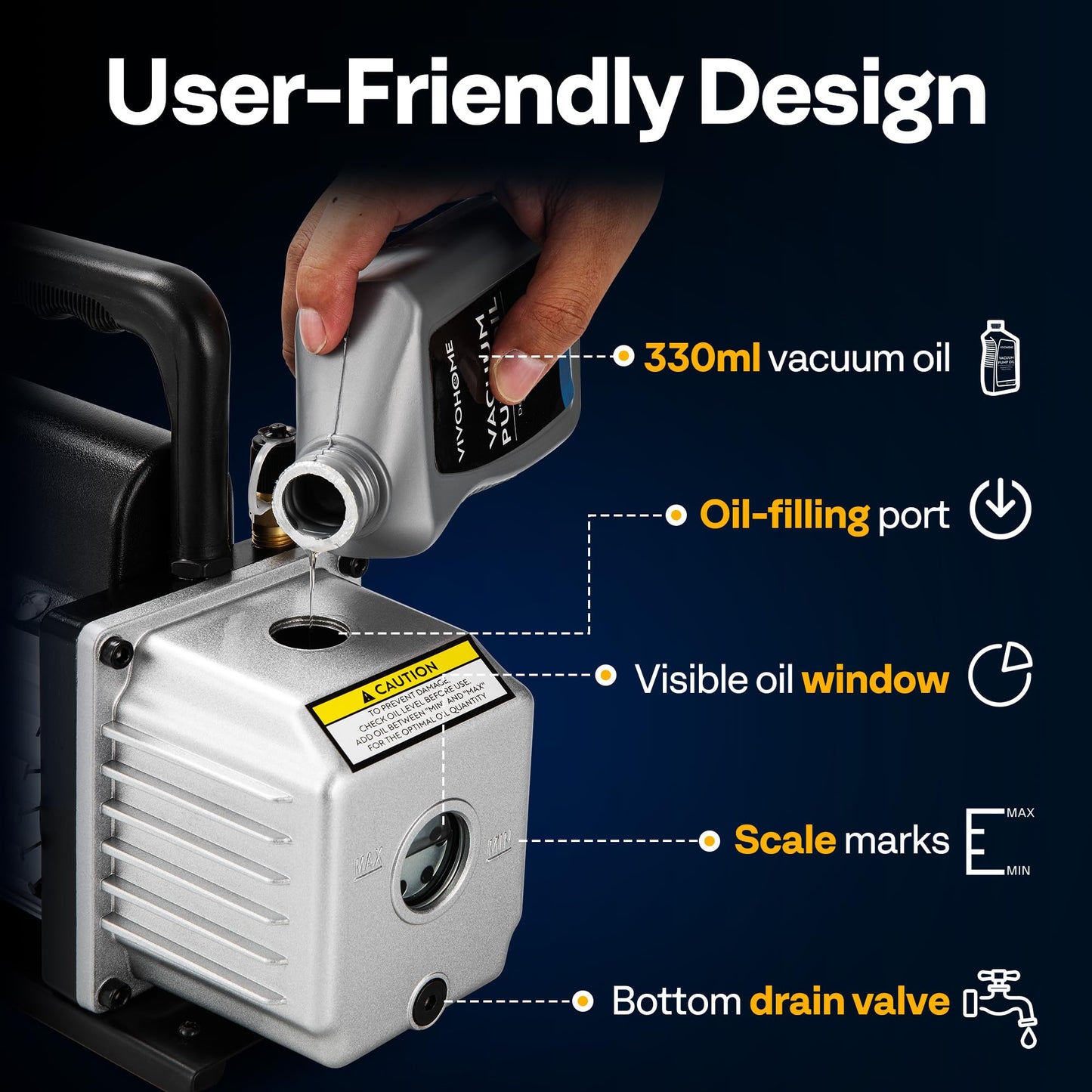 VIVOHOME 3.5 CFM 1/4 HP 110V Single Stage HVAC Vacuum Pump for R134a R12 R22 R502 R410a Systems, Auto AC Vacuum Pump for Air Conditioner Servicing Resin Degassing with Oil Bottle