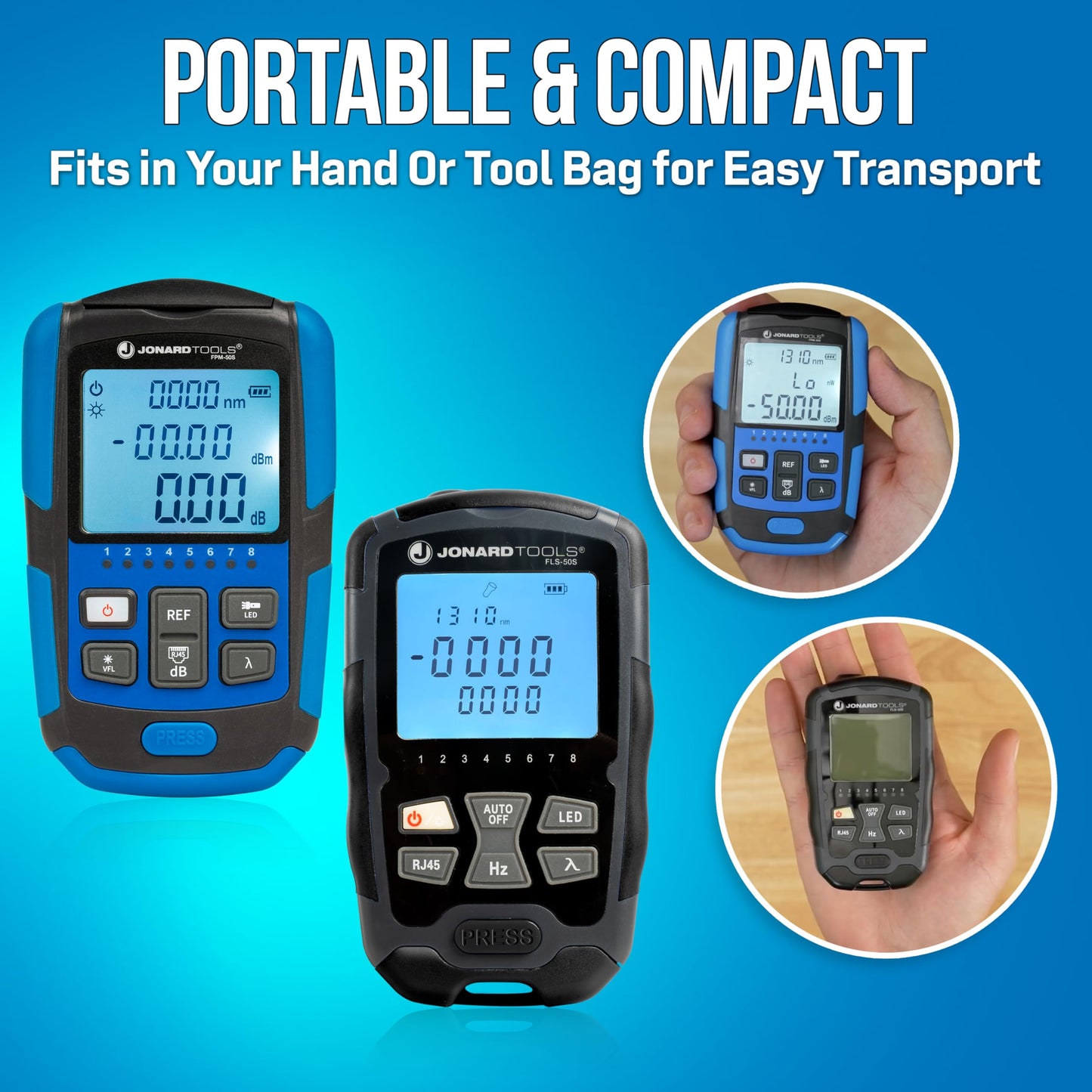Jonard Tools FPL-5050S Mini Fiber Optic Power Meter & Light Source Kit, Single Mode 1310/1550nm, Optical Loss Tester, Built-in VFL, RJ45 Cable Tester