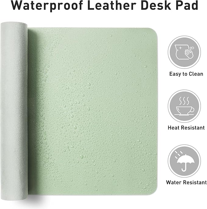 Aothia Faux Leather Desk Mat - Non-Slip PU Leather Desk Blotter, Waterproof Writing Surface, Large Desk Pad for Office & Home (Aqua, 55" x 17")