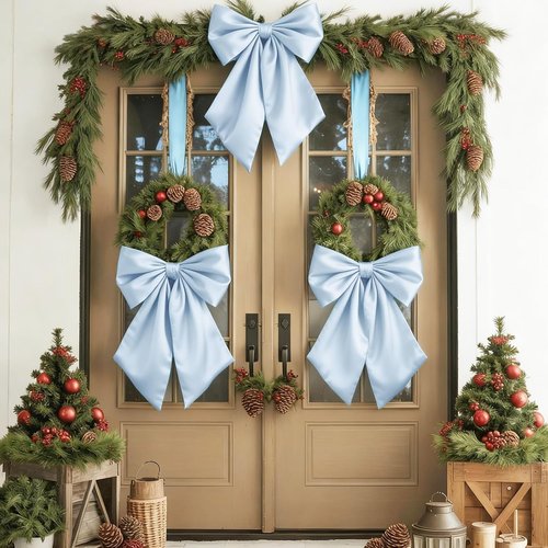 Blue Bow Decor - Crib Skirt with Large 22x11 Inch Bows | Perfect for Christmas, Baby Showers & Weddings