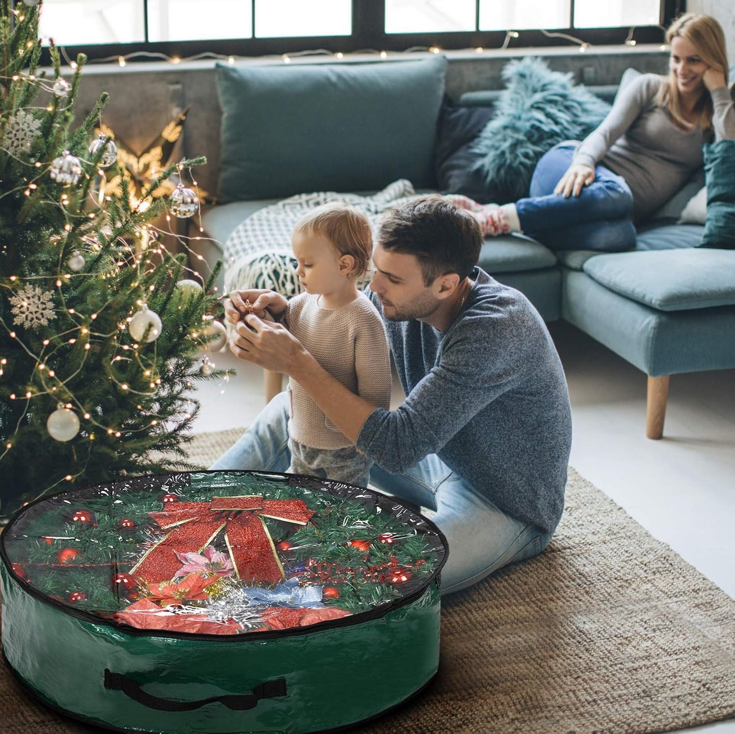 Propik Christmas Wreath Storage Bag - Tear-Resistant Holiday Container with Clear Window | 36" X 36" X 8" (Green)