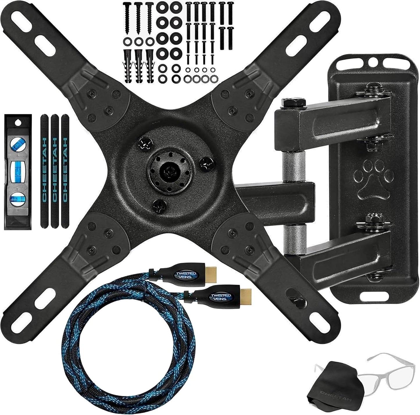 Cheetah 12-55 Inch 40lbs 200x200mm, 10ft 15" TV Monitor Wall Mount for TVs up to VESA with HDMI Cable, TouchAdjust