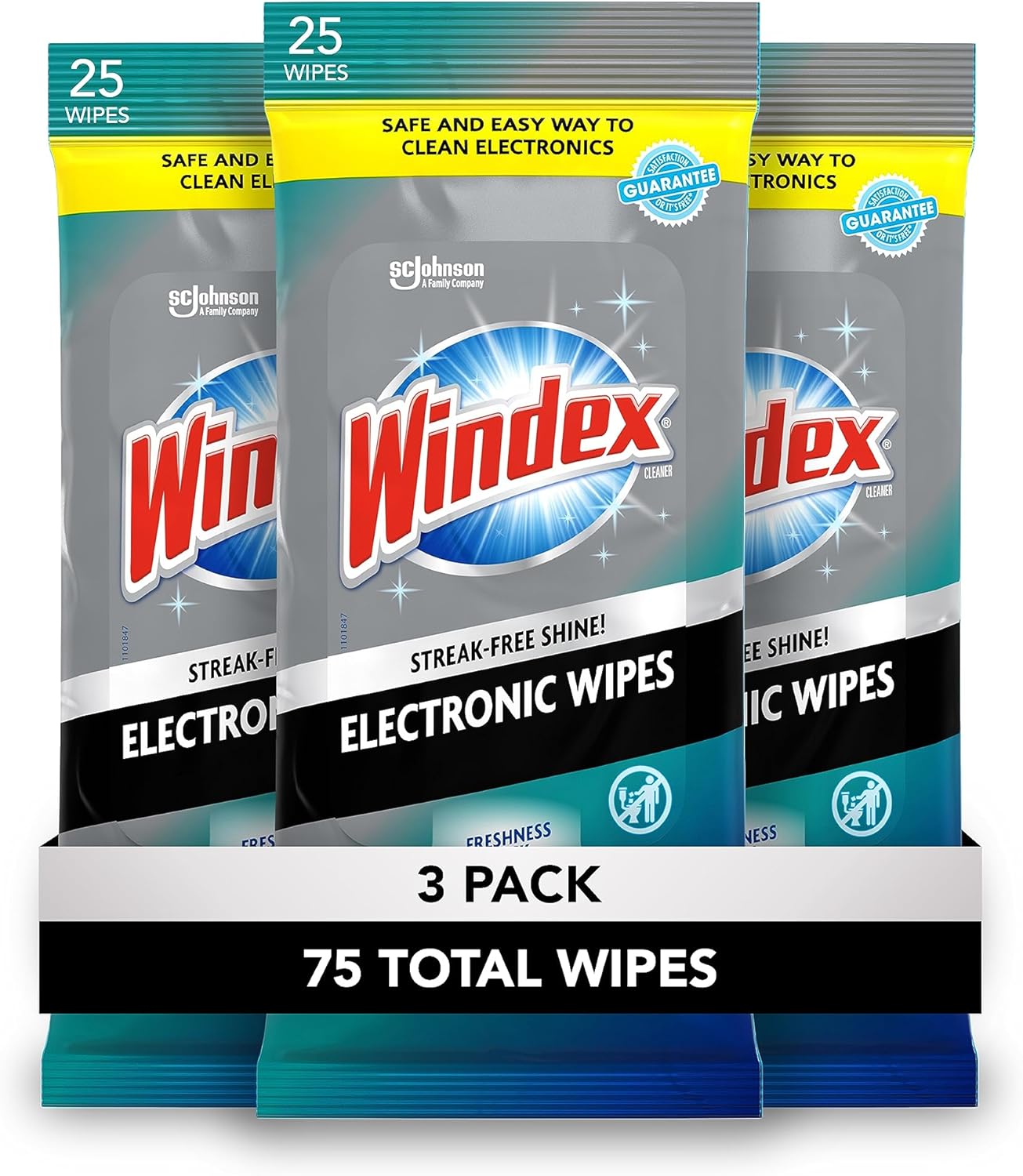 25 Count (Pack 3) Windex Electronic Cleaning Wipes, Pre-Moistened Screen Wipes for TVs, Phones, and Other Electronics