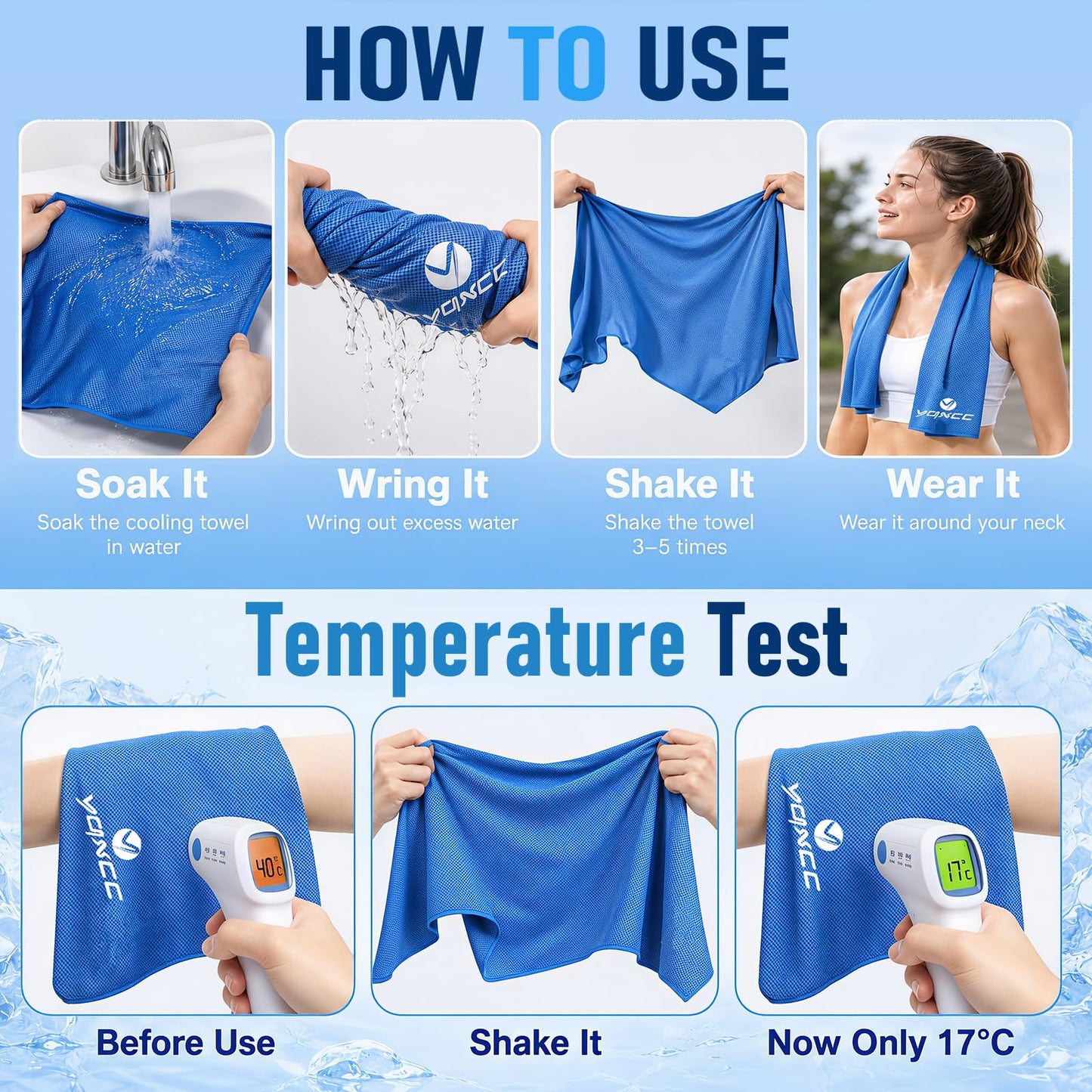 YQXCC Cooling Towel | 2 Pack 47"x12" | Ice Cool for Neck | Soft Breathable Microfiber Chilly | for Yoga, Golf, Gym, Camping, Running, Workout & More Activities