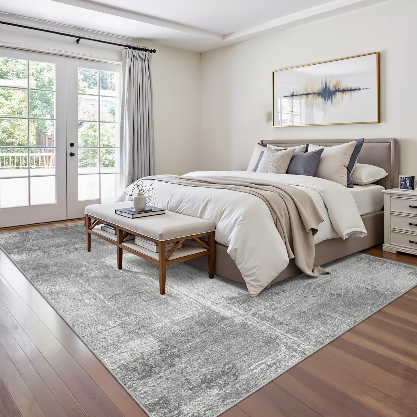 zesthome 5x7 Area Rugs - Stain Resistant Washble Rug, Modern Abstract Rugs for Living Room, Bedroom, Super Soft Area Rug, Low Pile, Entryway Rug (Grey/Ivory, 5'x7')