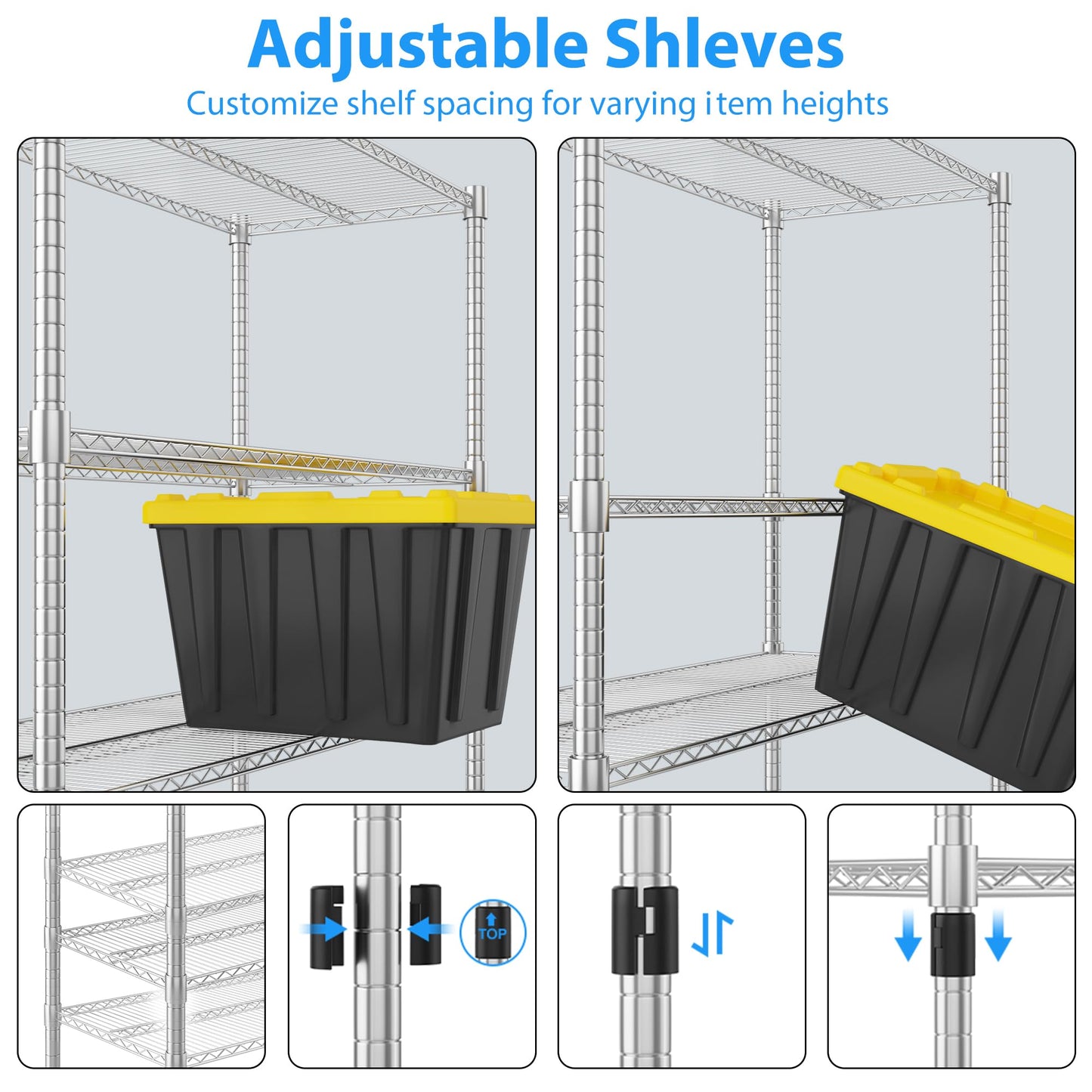 Homdox Heavy Duty Storage Shelves, 5 Tier Wire Shelving Unit with Wheels, Commercial Adjustable Metal Shelves for Storage, Garage Rack Pantry Shelves Kitchen Shelving, 18"x36"x82", Chrome