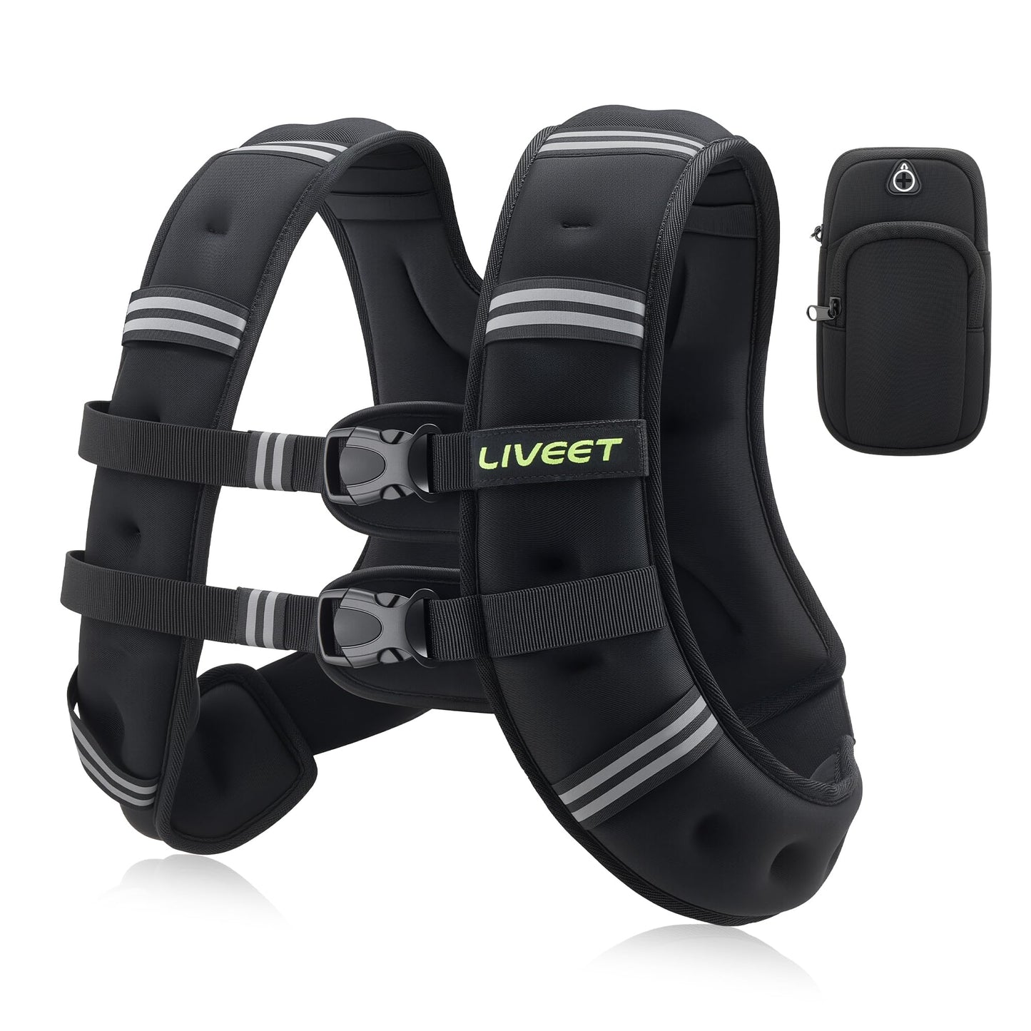 Liveet Weighted Vest, Weighted Vest for Women Men, 25lb Weight Vest with Pocket Reflective Strips Adjustable Buckle Straps SGS Certified Weight Vest for Walking Running Strength Training Cardio Workout