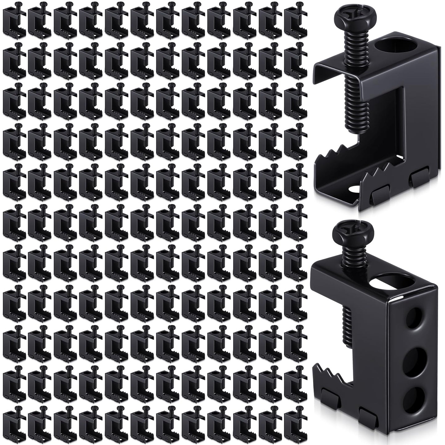 Tandefio 400 Pcs 1/4"-20 Spring Steel Beam Clamps Metal Beam Hangers Bolt on Clamp for Installation on Beams 1/4" and 3/8" Threaded Rod, S Hooks Bridle Rings for Pipe Cable Woodworking Tool (Black)