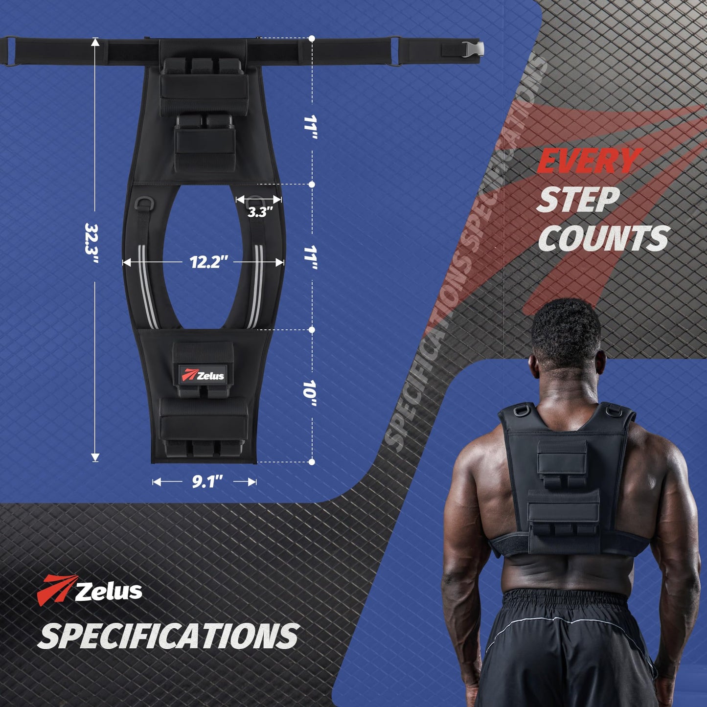 ZELUS Weighted Vest Men, 23lbs/36lbs/45lbs Adjustable Weight Vest with 10/16/20 removable Iron Weights and Reflective Strips, No-Bounce Design for Strength Training, Running, HIIT & Calisthenics