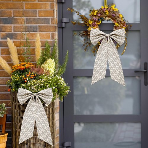 HunnmingRe Christmas Wreath Sash - 24 x 16 Inch Driftwood Block Print with Burlap Bow | Beige Holiday Decor