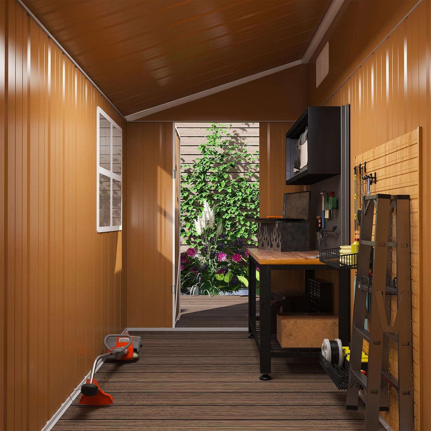 YOPTO 8x4 FT Sheds & Outdoor Storage,Heavy-Duty Metal Steel Shed with Windows and Weatherproof Sloped Roof,Waterproof Tool Sheds w/Lockable Door & Ventilation,for Garden,Lawn,Brown