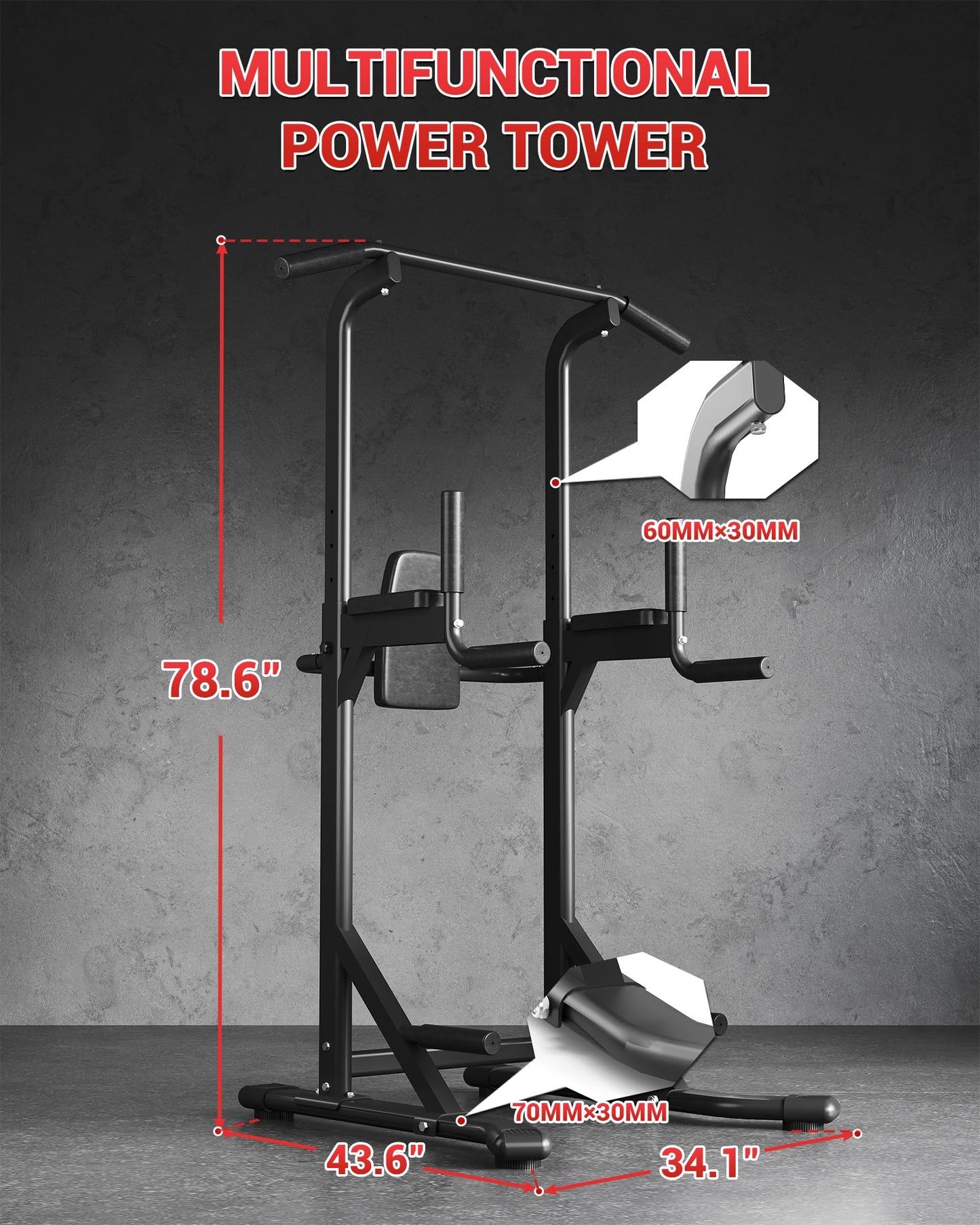 Garvee Pull Up Bar Free Standing Workout Equipment, Power Tower Dip Station for Home Gym, 450LBS Weight Capacity Strength Training Fitness Equipment