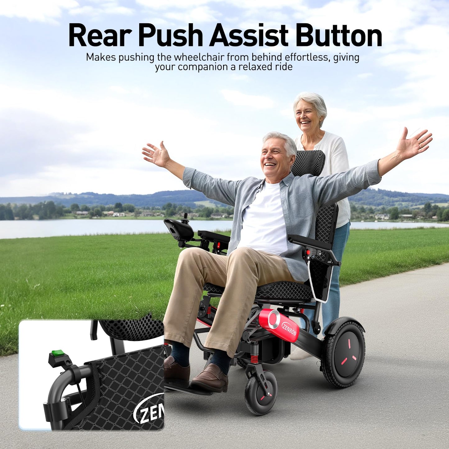 Electric Wheelchairs for Adults/Seniors ZENBON, 30 Miles Cruise Range, Automatic Backrest Adjustment Powered Wheelchair, Portable Foldable Lightweight All Terrain Electric Mobility Chair 632B
