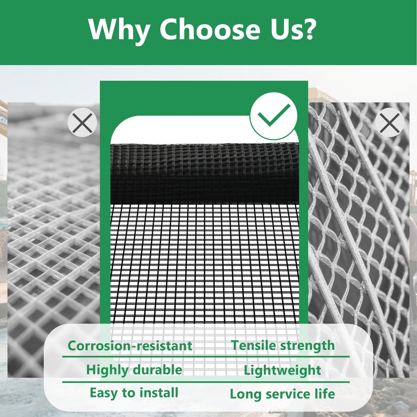 50KN Fiberglass Geogrid for Retaining Wall – 47.2in x 1181in Roll, 1in Mesh, Heavy-Duty Geogrid for Retaining Walls, Durable Fiberglass Composite Material