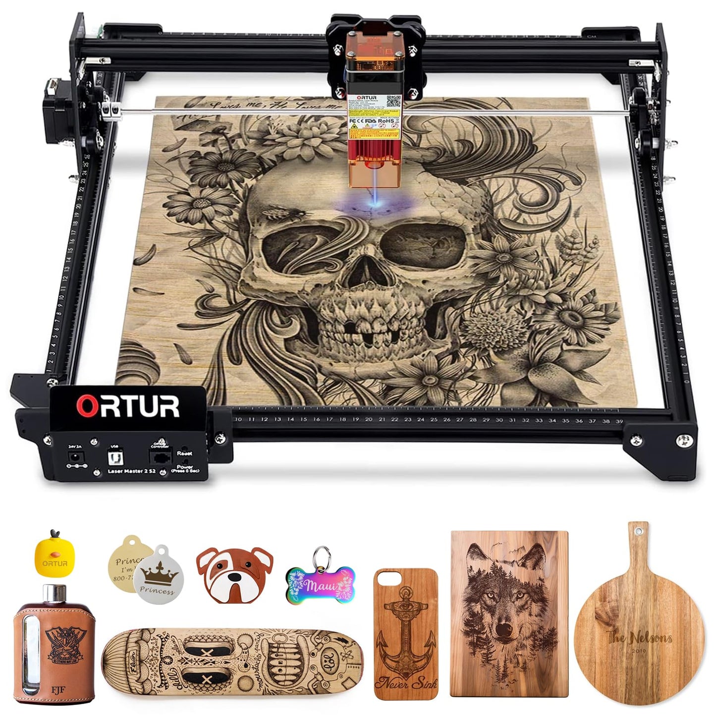 Laser Engraver, Ortur Laser Master S2 LU2-2, 2100mW Laser Cutter and Engraver CNC Machine for DIY, Wood, Leather, etc. (390*410mm), Laser Class 4