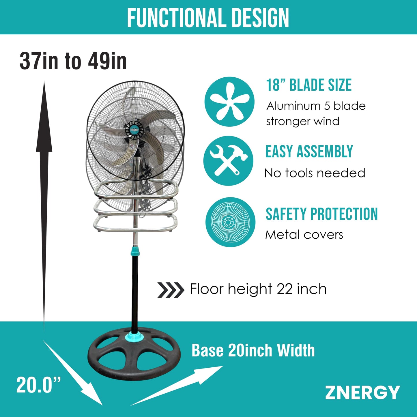 ZNERGY 2in1 Aromatherapy Diffuser Fan 2 Packs 18inch 2in1 Stand/Floor Fan Metal 5 Blades 3 Speeds Oscillation Adjustable Heights for Livingroom, Dining Room, Bedroom, Dorms, Garage and Kitchen
