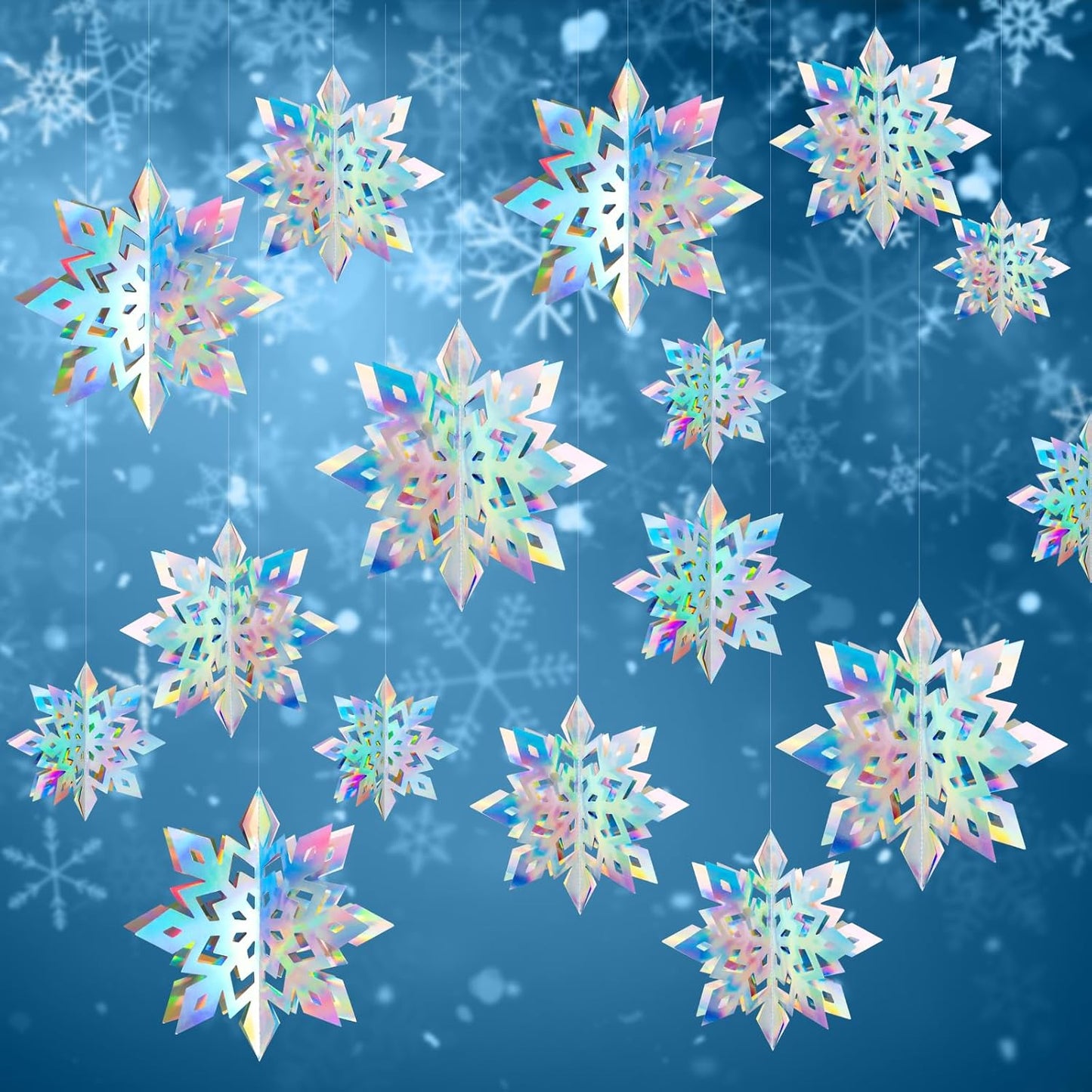 Skiennix 12Pcs Winter Snowflake Ornaments - 3D Iridescent Hanging Decorations | Perfect for Holiday Home Decor