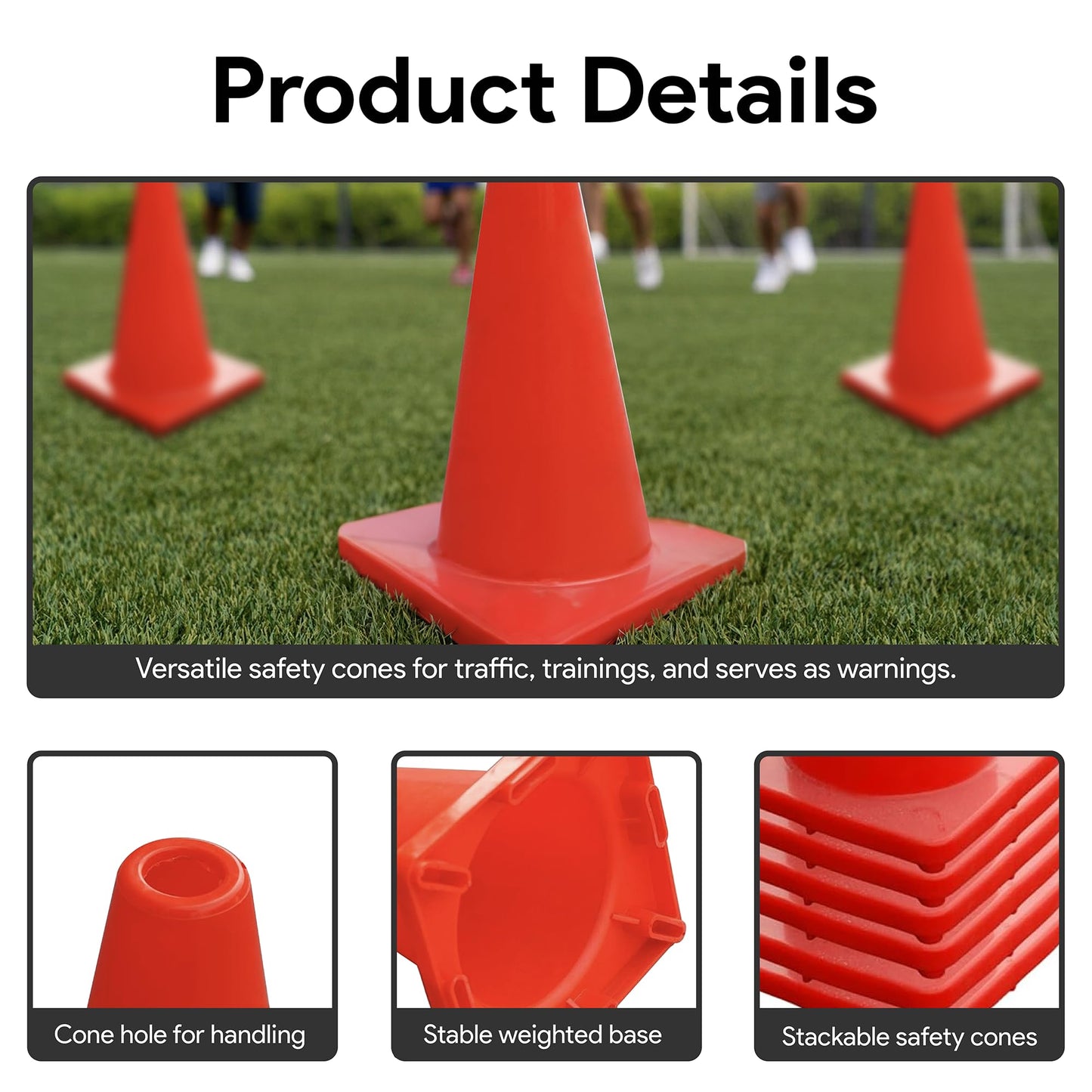Versatyle 18in Heavy Duty Agility Training Cones for Soccer, Football, Basketball, Sports Drills, Flexible Motorcycle & Traffic Training Cones, Durable, Versatile, High Visibility (Set of 12, Orange)