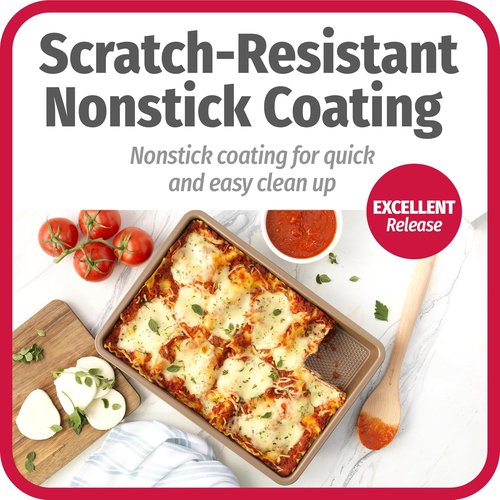 GoodCook BestBake Nonstick Bronze Baking Pan - 9" x 13" Oblong, Scratch-Resistant Carbon Steel, Durable Bakeware for Easy Cleanup