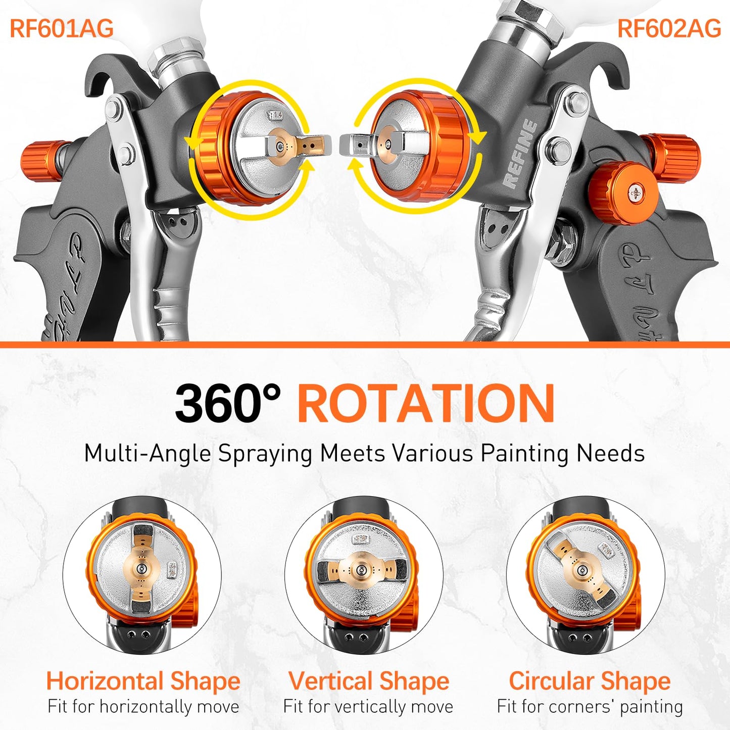 REFINE HVLP Air Gravity Spray Gun Sets, 2-Spray Paint Gun, 1.0mm 100ml & 1.4/1.7mm 600ml Auto Paint Sprayer Gun with Air Regulator for Car Paint, Primer, Topcoat & Touch-Up, Furniture, House Painting.