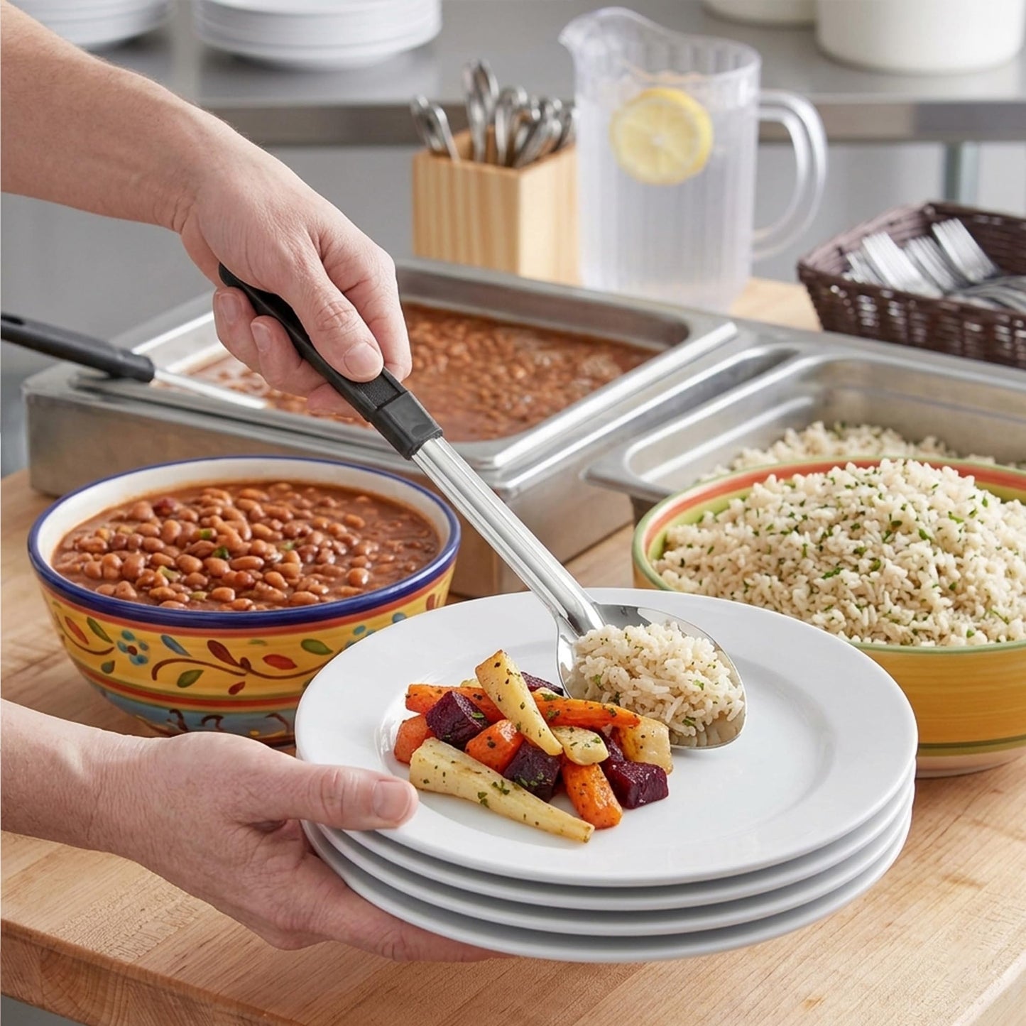 13" Stainless Steel Serving Spoons – (Pack of 12) | Commercial Kitchen Utensils | Restaurant Quality Chef Basting Spoon with Heat-Resistant Coated Handle (12)