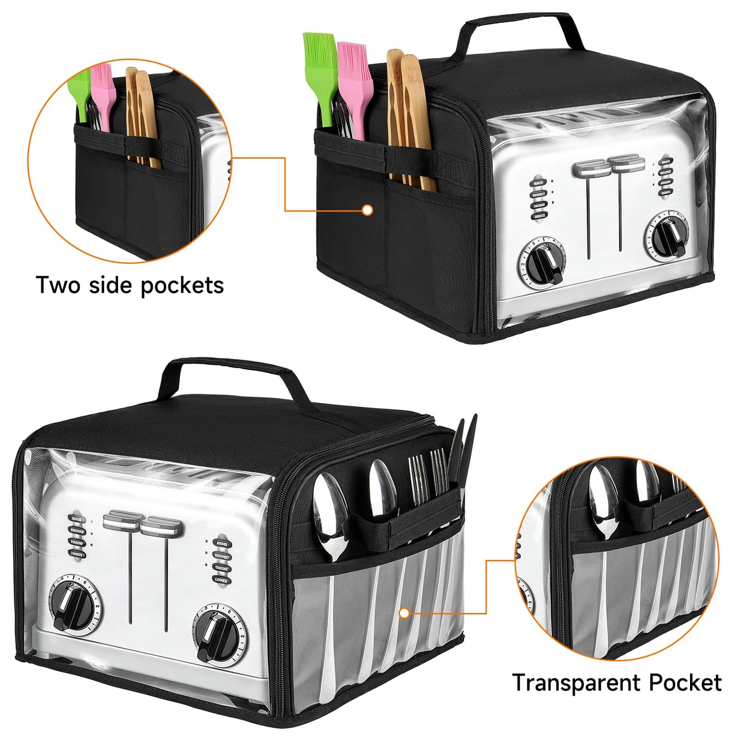 Toaster Cover 4 Slice with Aluminum Foil Lining and Base Compatible with Cuisinart/BELLA/Black and Decker,Cover Only,Black