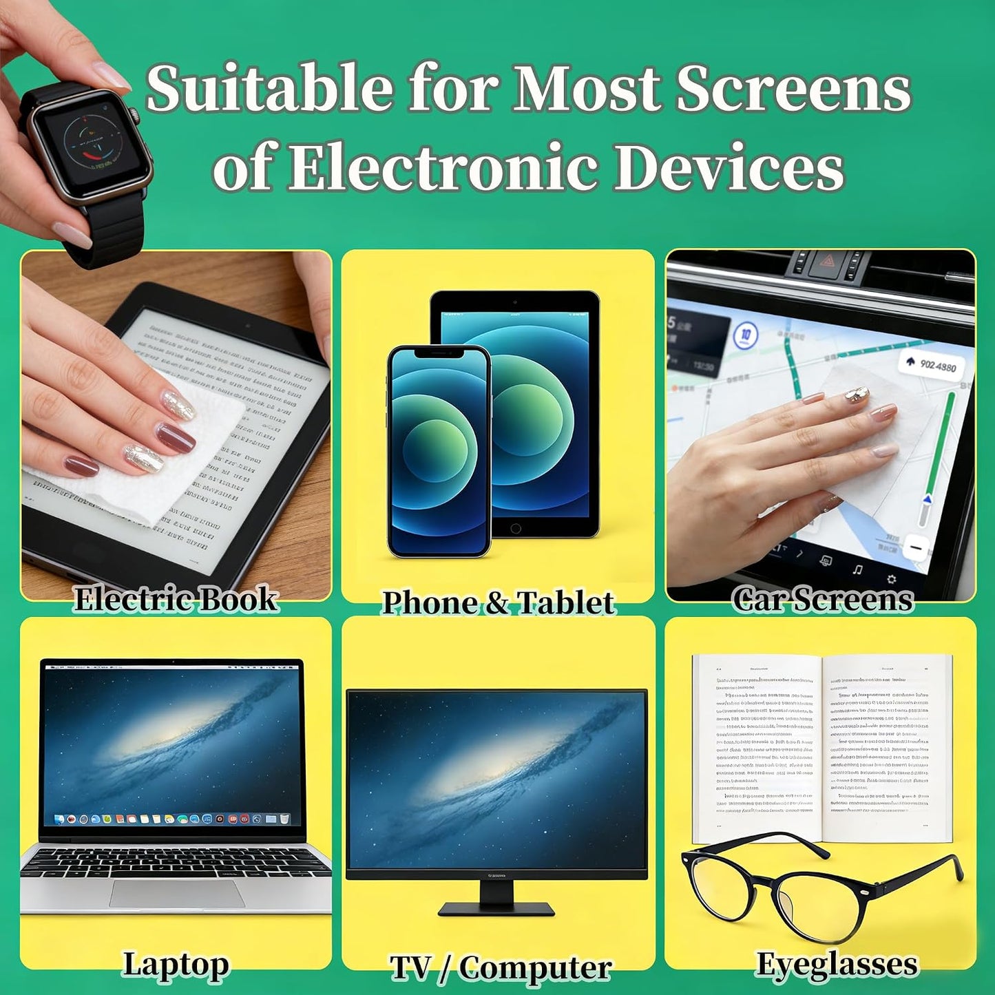 120 Count Screen Cleaner Lens Wipes for Electronics, Eyeglass Cleaning Wipe for Screens Individually Wrapped