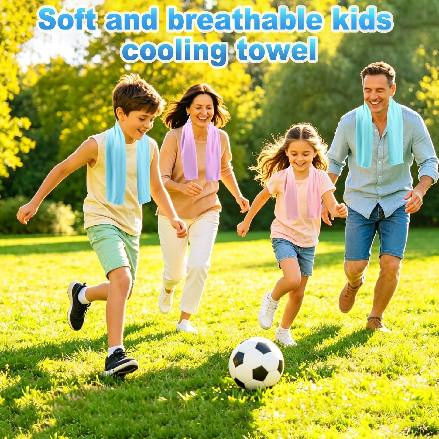 BobbleT 4 Pack Kids Cooling Towels, 30" x 9" Cooling Towels for Neck and Face, Soft Breathable Cooling Neck Wraps for Boys & Girls, Ideal for Sports, School, Summer Camp & Outdoor Use