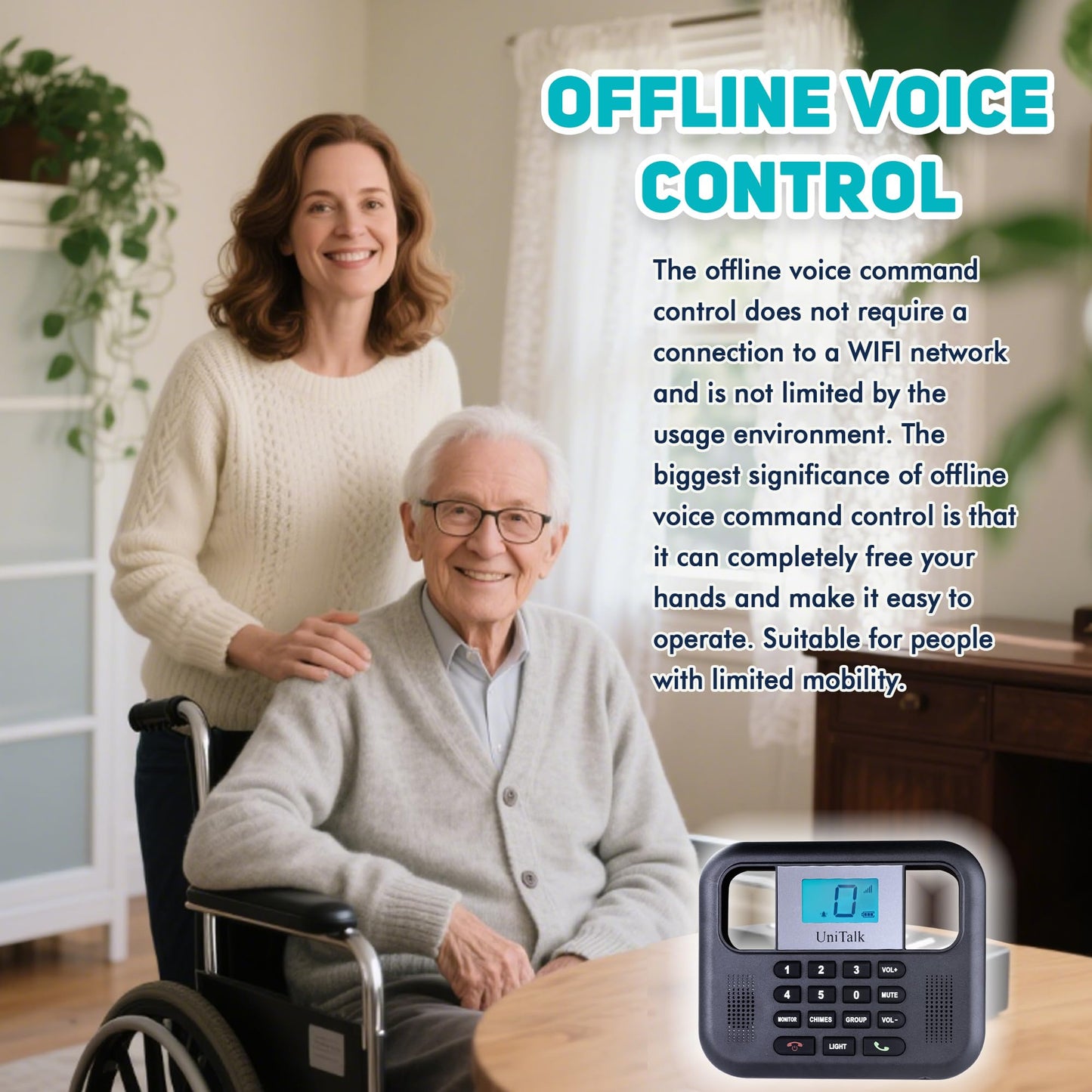 UniTalk Wireless Intercoms for Home & Office, Two-Way Real-time Full-Duplex Voice System with Offline Voice Control & Monitor Function, Clear Sound, Up to 800 Meters (1/2 Mile) Range (UT-001-1F2P)