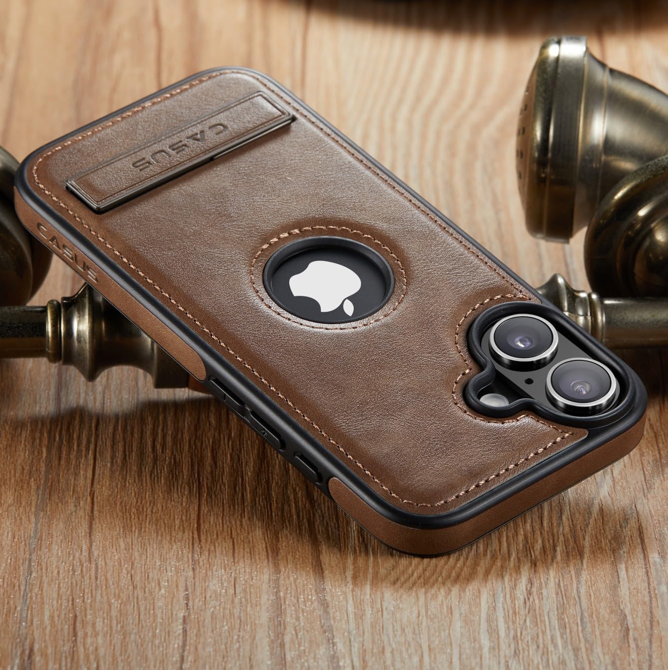 C Casus 17 6.3 Inch (2025), Casus for iPhone Case with MagSafe, Slim Kickstand Vegan Leather Protective Cover