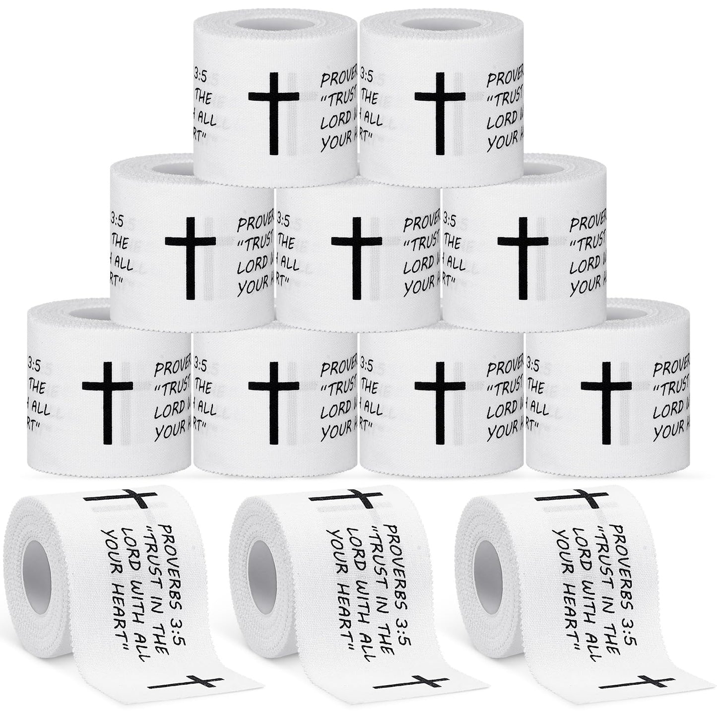 Geiserailie 12 Pcs Christian Cross Athletic Tape Sports Wrist Tape Religious Bible Verses Warp for Soccer Football Athlete Trainers Boxing, Inspirational Christmas Gift for Christian Church