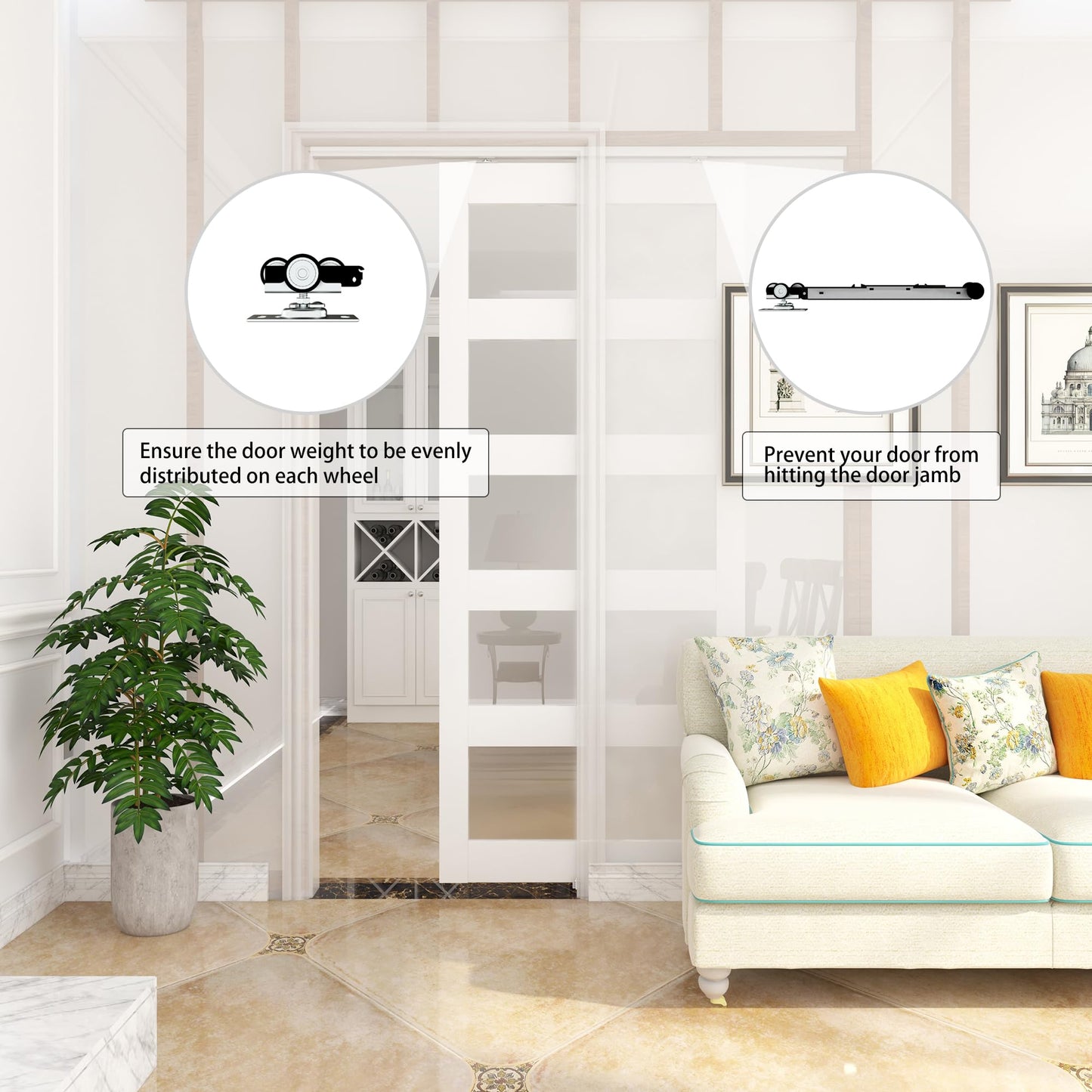 JUBEST 6FT Commercial Grade Pocket Door Hardware and Track Set with Soft Close Mechanism, Sliding Door Hardware for Door Wide 24"-36", Durable and Smoothly, Easy to Install