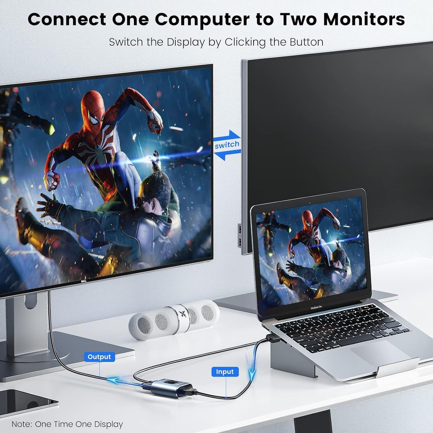 SCSXGO 4k@60hz 2 1 PS5/4/3 HDMI Switch Splitter, Aluminum Bidirectional HDMI Switcher in Out, Manual HDMI Hub Supports