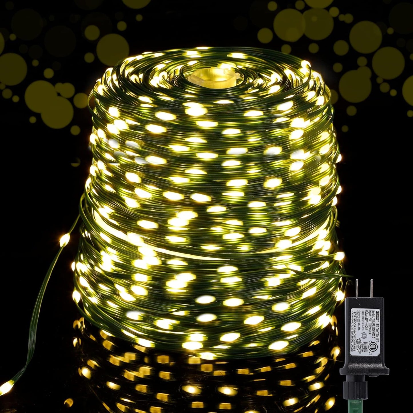 WATERGLIDE 328 FT Extra Long Fairy String Lights - 1000 LED Waterproof Green Wire for Outdoor Holiday Decor | Warm White