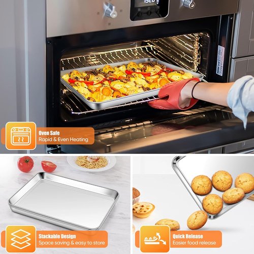 Homikit Baking Sheet Set - 9 x 13 Inches Stainless Steel Quarter Pan | Non-Stick, Rust-Free, Dishwasher Safe