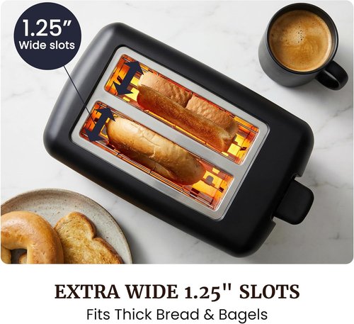 Elite Gourmet 2-Slice Toaster - Cool Touch Design, 6 Browning Levels, Extra Wide Slots for Bagels, Black