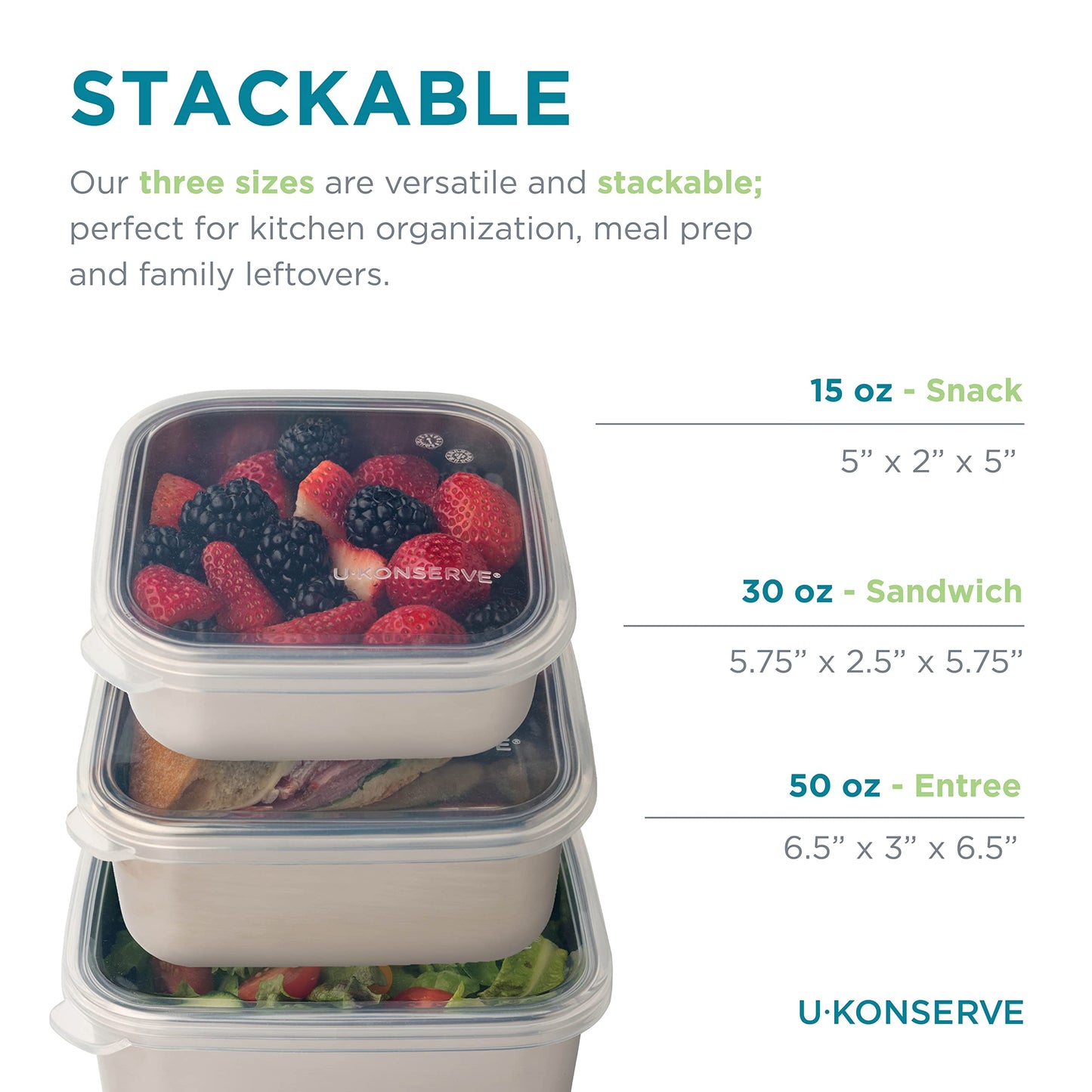 UKONSERVE Stainless Steel Food Storage Bento Box Container, Leak Proof Silicone Lid Dishwasher Safe - Plastic Free (50oz Clear)