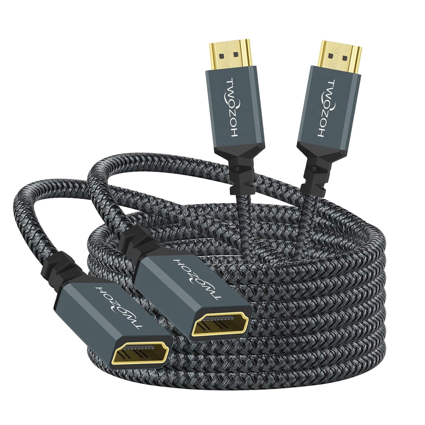 Twozoh 15FT 2 Pack, 4K 2.0 4K@60Hz 3D HDMI Extension Cable HDMI Extender Male to Female Cord, Nylon Braided HDMI Cable