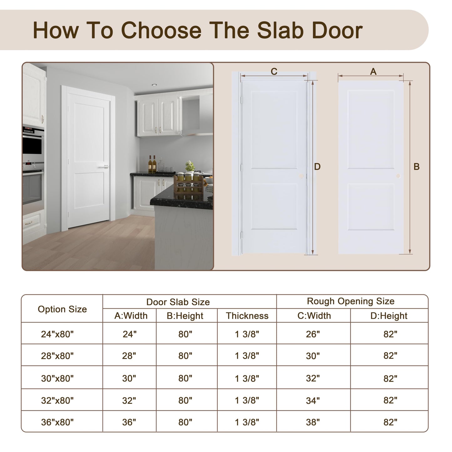 JUBEST 32"x80" Left-Hand Prehung Interior Door with Knock Down Jamb Kit & Satin Nickel Hinges, 2-Panel White Primed Hollow Core Molded Door Slab with Bore & Hinge Cutout, Durable & Sturdy, No Handle